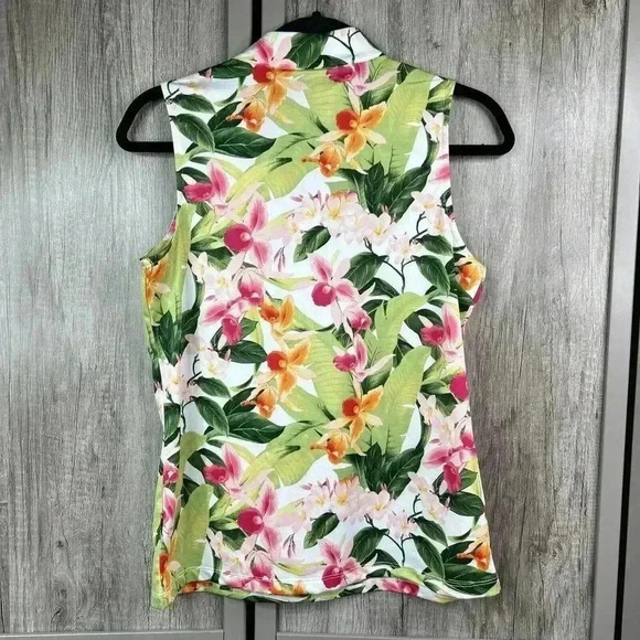 Tommy Bahama Top Medium Floral Sleeveless 1/4 Zip Tropical Active - Picture 6 of 6